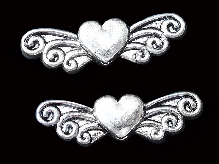 Бусина металлическая, сердце с крыльями, 7×24×4 мм, серебро, 5 шт в Смоленске